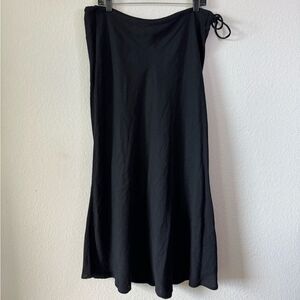 EILEEN FISHER Black Midi Skirt Linen Blend Drawstring Waist M Lagenlook Peasant